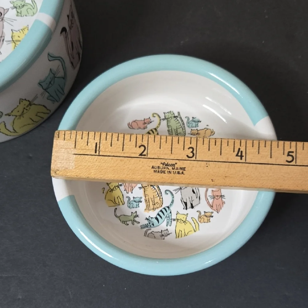 Stoneware Ceramic Cat Print Water and Food Bowl Dishes - NEW